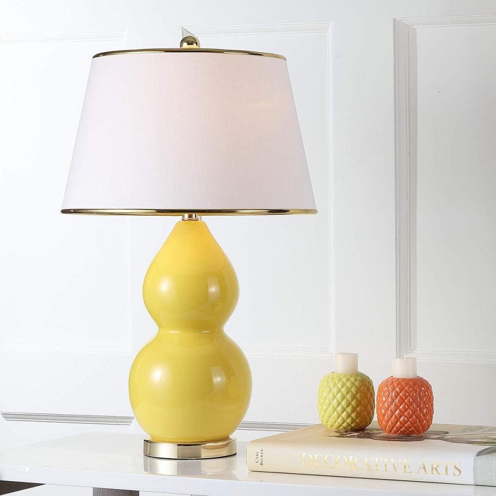 image:imageSAFAVIEH Lighting Collection Jill 27 Double Gourd Ceramic Table Lamp Yellow with White Shade LIT4093HYellow
