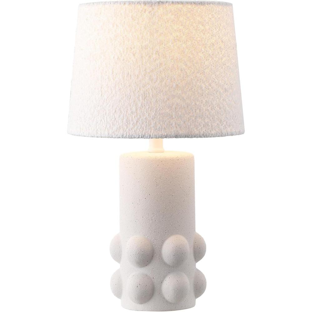 image:imageSAFAVIEH Lighting Collection Joss White 19 Inch Ceramic Table Lamp with Textured Fabric Shade Modern Accent Lighting Bulb Included TBL4686AWhite
