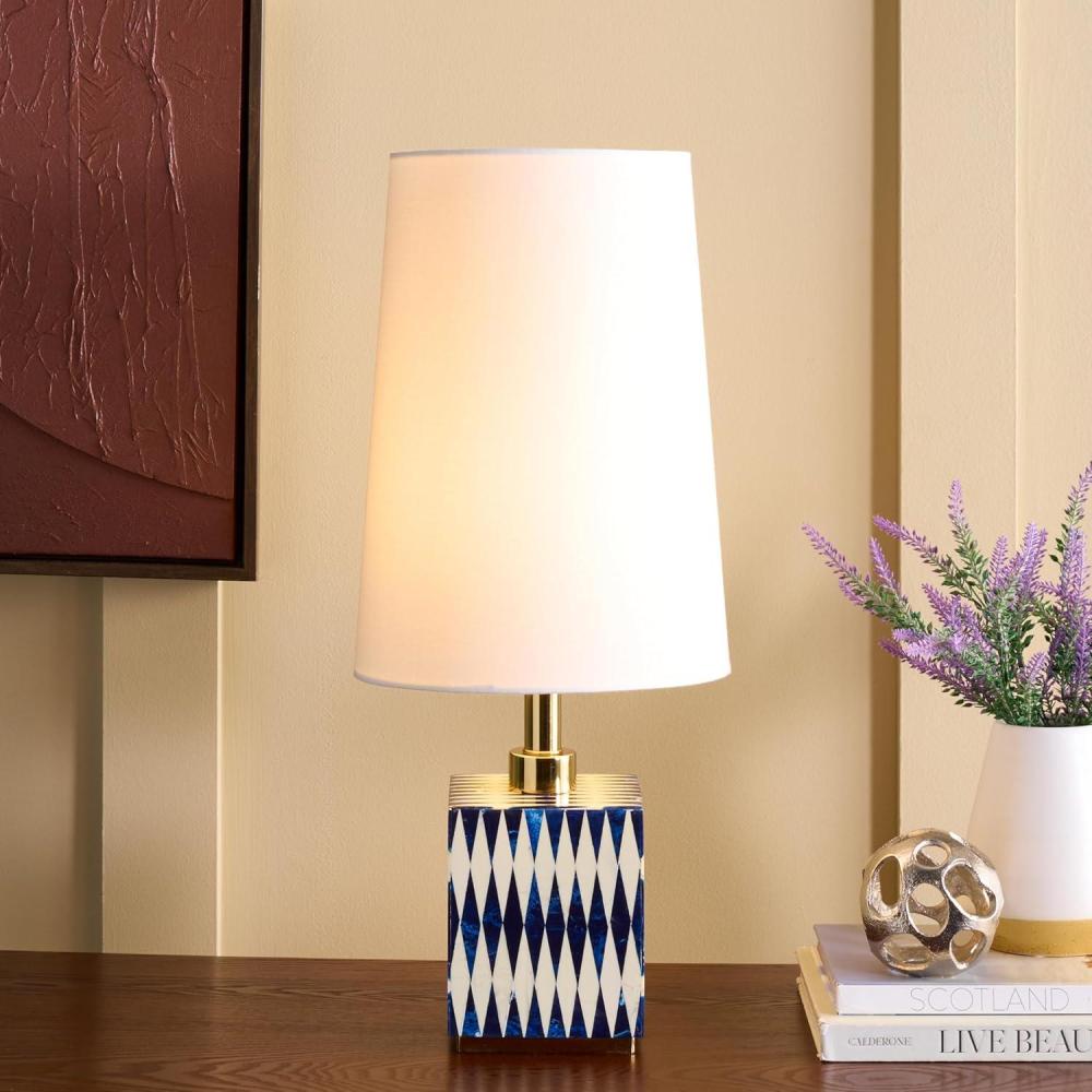 image:imageSAFAVIEH Lighting Collection Kye Blue amp White Resin Table Lamp 24 Modern Accent Light with Fabric Shade E26 Bulb Compatible TBL2025ABlueWhite