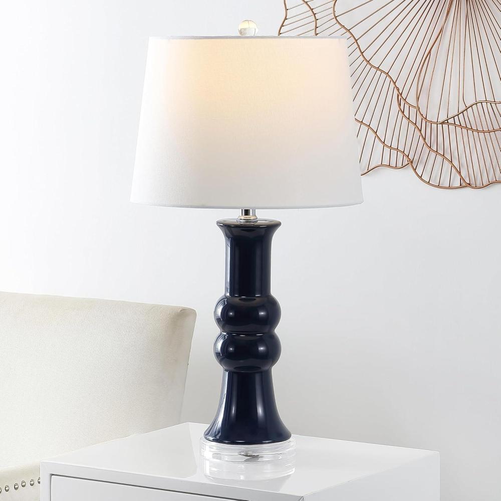 image:imageSAFAVIEH Lighting Collection Lamber Ivory Ceramic Table Lamp 26 Decorative Accent Light with Fabric Shade E26 Bulb Included TBL4418ABlue