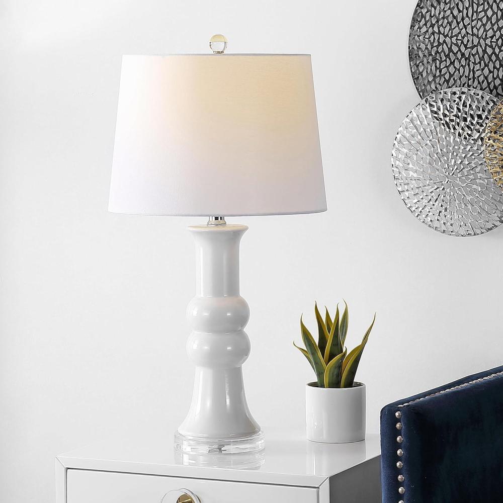image:imageSAFAVIEH Lighting Collection Lamber Ivory Ceramic Table Lamp 26 Decorative Accent Light with Fabric Shade E26 Bulb Included TBL4418AIvory