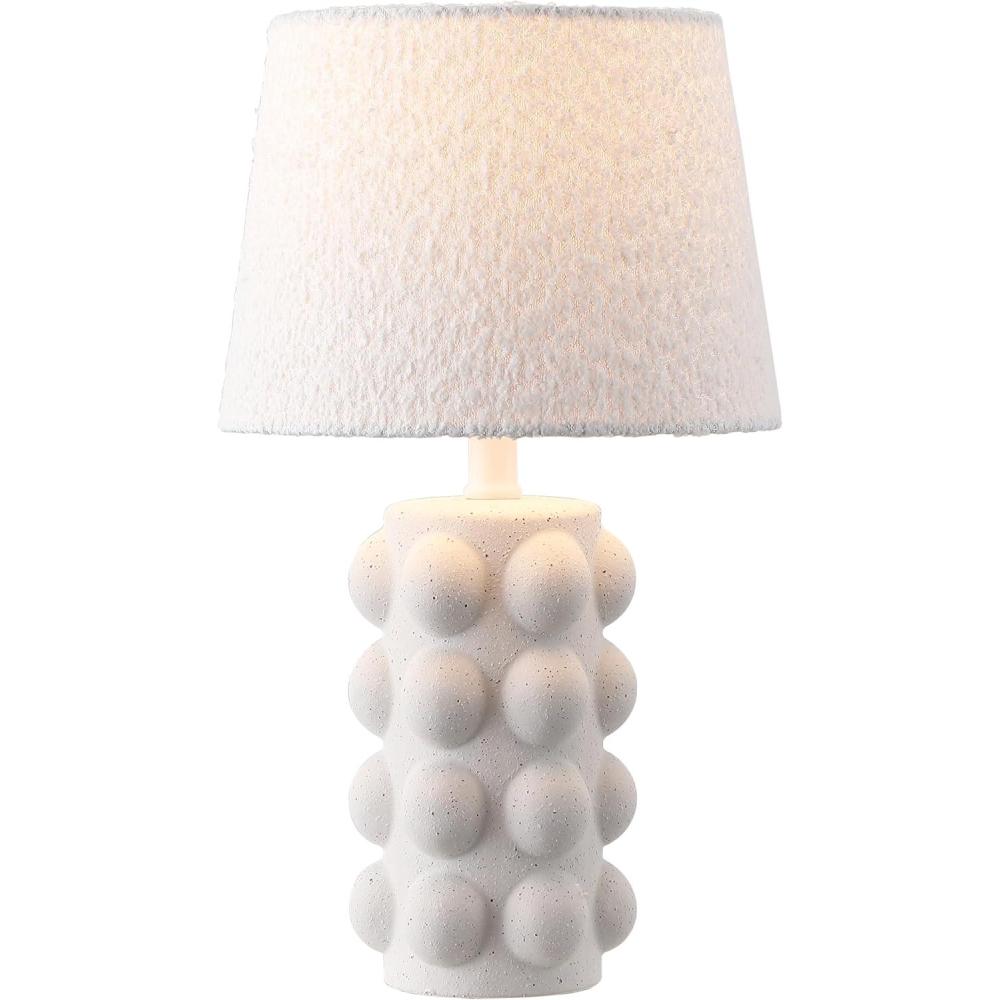 image:imageSAFAVIEH Lighting Collection  Milou White 18 Inch Ceramic Table Lamp with Textured Fabric Shade Modern Accent Lighting Bulb Included TBL4685AWhite