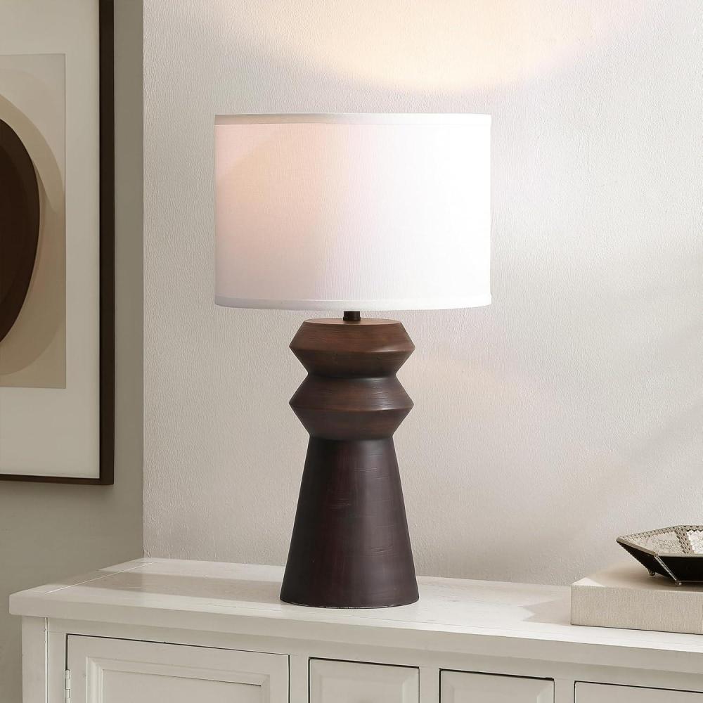 image:imageSAFAVIEH Lighting Collection Monika Antique Black Resin Table Lamp with Fabric Shade 25 Modern Bedside or Living Room Light E26 Bulb Compatible TBL4650AAntique Black