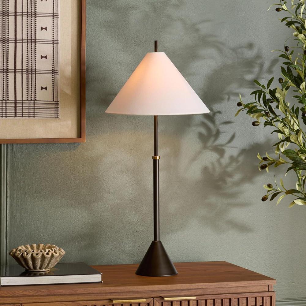 image:imageSAFAVIEH Lighting Collection Troye Antique Silver Metal Table Lamp with White Fabric Shade 30 Modern Bedside or Desk Light E26 Bulb Compatible TBL8004AAntique Silver