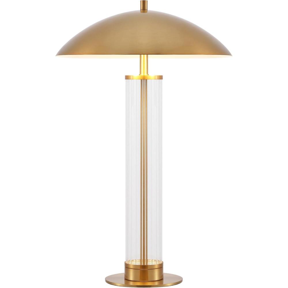 image:imageSAFAVIEH Lighting Collection Tylar Brass Metal amp Glass 24 Inch Table Lamp with Dome Shade and Bulb Included Modern Accent Lighting TBL4682ABrassClear
