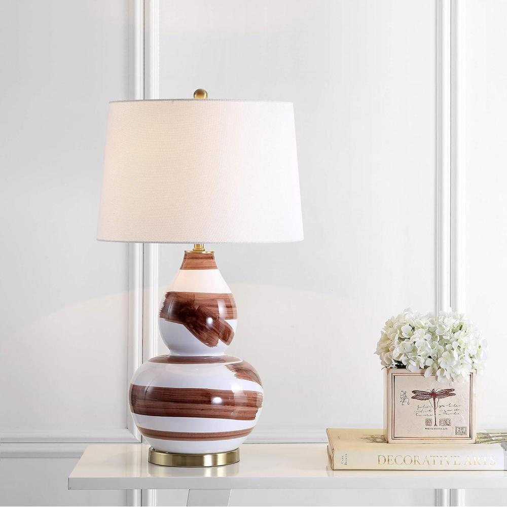 image:imageSAFAVIEH Lighting Collection Aileen Abstract Brown Gold Brushstroke 33inch Bedroom Living Room Home Office Desk Nightstand Table Lamp LED Bulb IncludedBrownGold