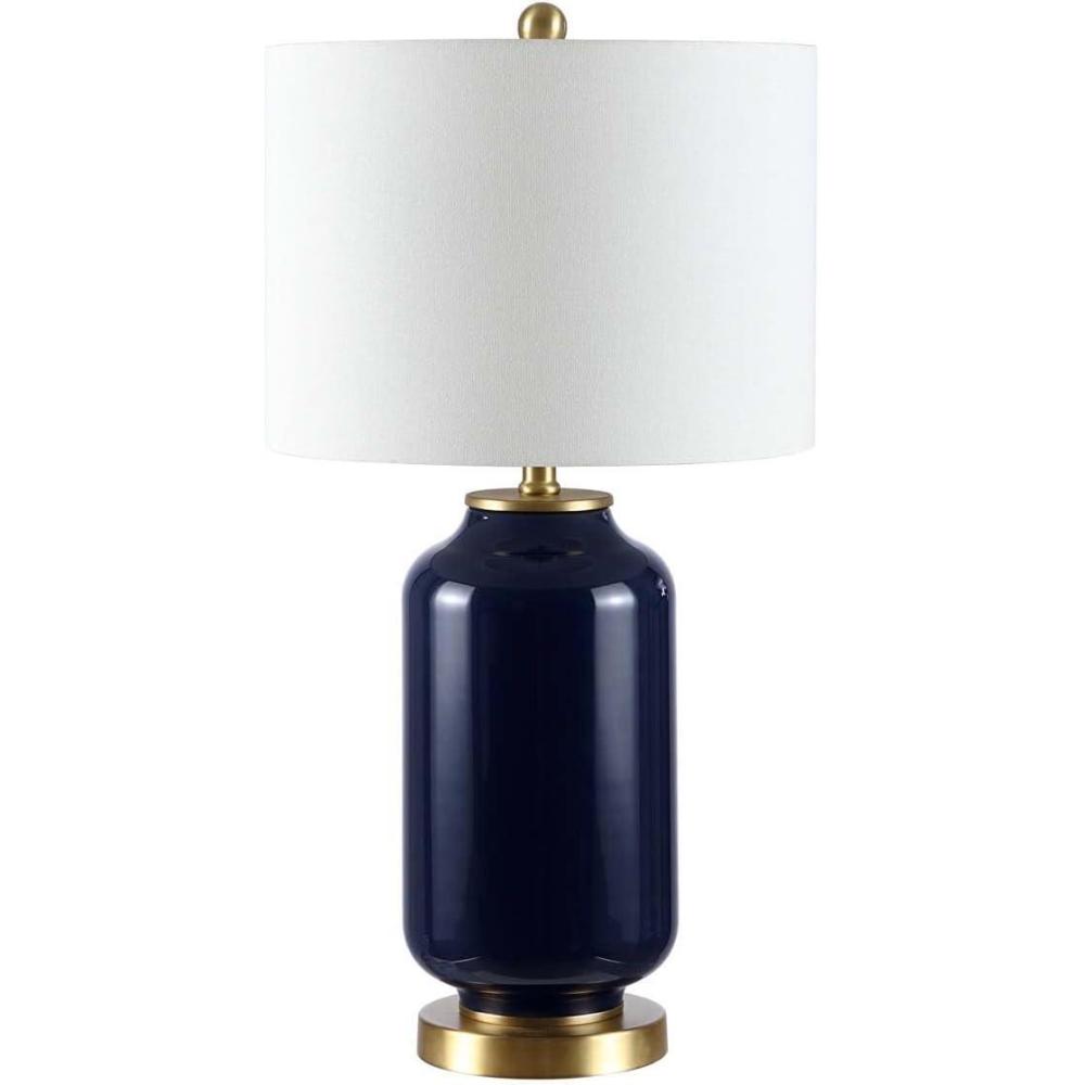 image:imageSAFAVIEH Lighting Collection Amaia Modern Contemporary White Glass 26inch Bedroom Living Room Home Office Desk Nightstand Table Lamp LED Bulb IncludedNavy