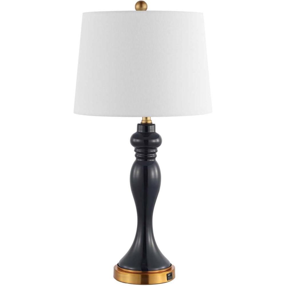 image:imageSAFAVIEH Lighting Collection Cayson Modern Contemporary Navy Gold 29inch Bedroom Living Room Home Office Desk Nightstand Table Lamp LED Bulb IncludedNavyGold with USB