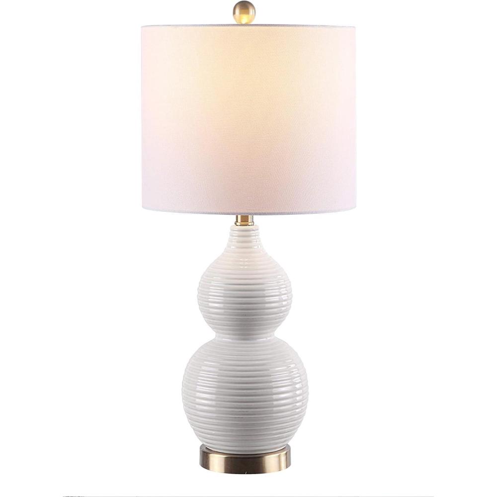 image:imageSAFAVIEH Lighting Collection Emery Modern Contemporary Ivory Mosaic Double Gourd 25inch Bedroom Living Room Home Office Desk Nightstand Table Lamp LED Bulb Included