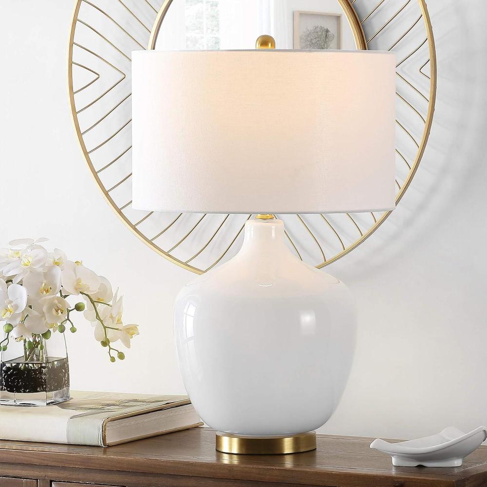 image:imageSAFAVIEH Lighting Collection Eugenie Modern Contemporary Antique White Glass Gourd 27inchBedroom Living Room Home Office Desk Nightstand Table Lamp LED Bulb Included