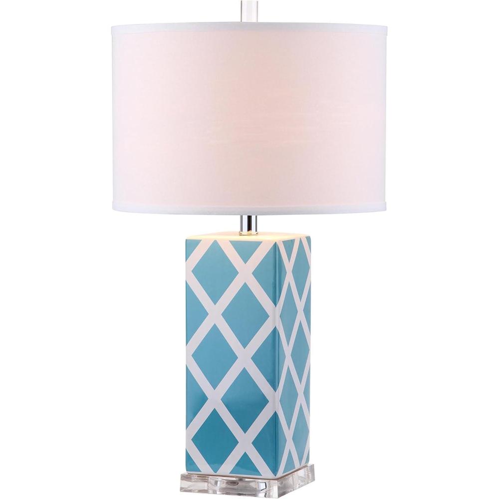 image:imageSAFAVIEH Lighting Collection Garden Lattice Trellis Modern Contemporary Light Blue 27inch Bedroom Living Room Home Office Desk Nightstand Table Lamp LED Bulbs IncludedLight Blue