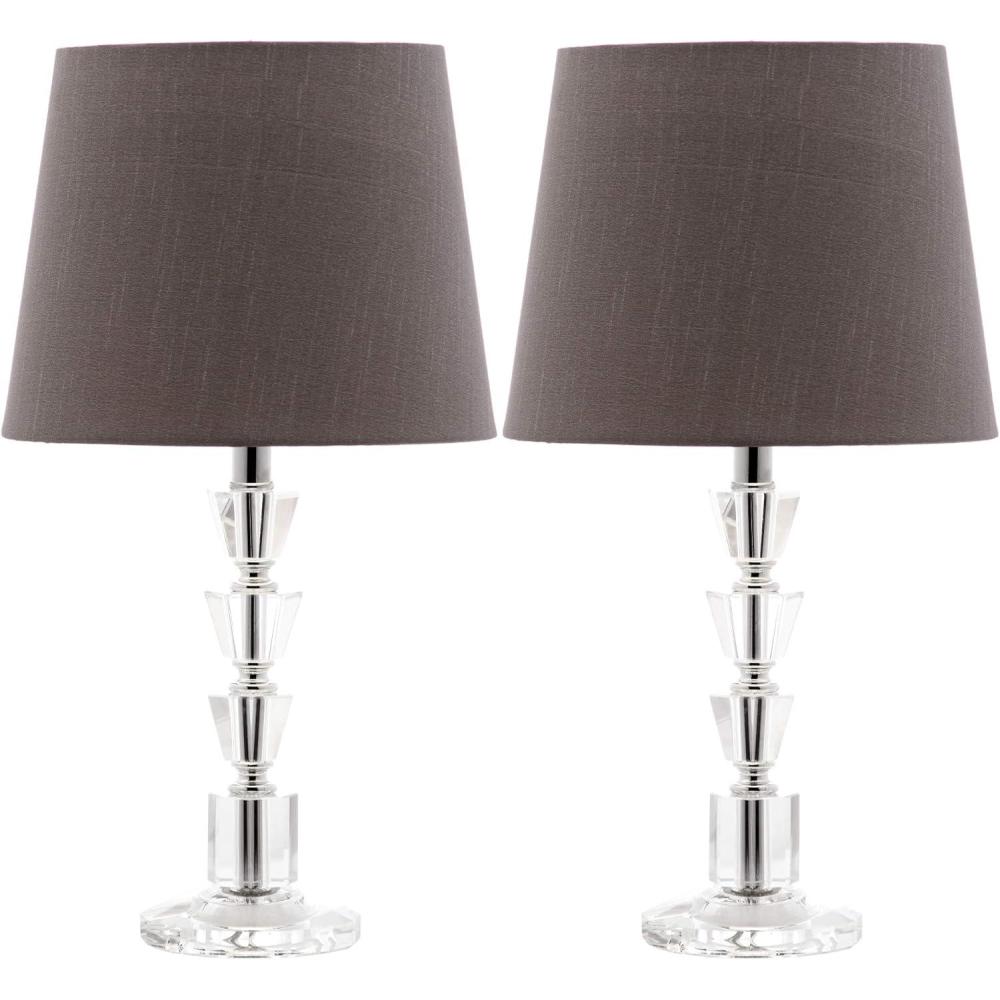 image:imageSAFAVIEH Lighting Collection Harlow Modern Glam Tiered Crystal Grey Shade 16inch Bedroom Living Room Home Office Desk Nightstand Table Lamp Set of 2 LED Bulbs IncludedClearGrey  Set of 2