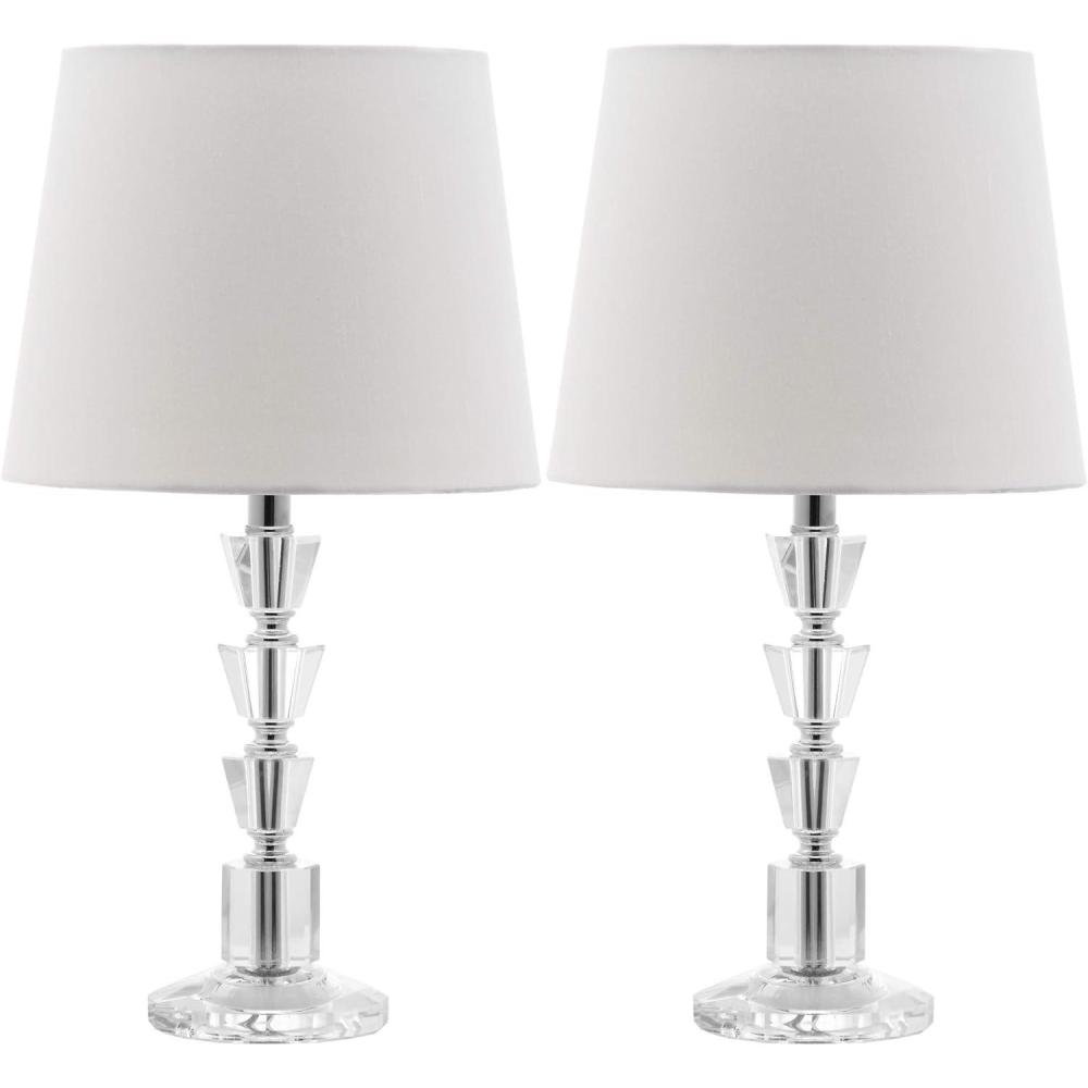 image:imageSAFAVIEH Lighting Collection Harlow Modern Glam Tiered Crystal Grey Shade 16inch Bedroom Living Room Home Office Desk Nightstand Table Lamp Set of 2 LED Bulbs IncludedClearWhite