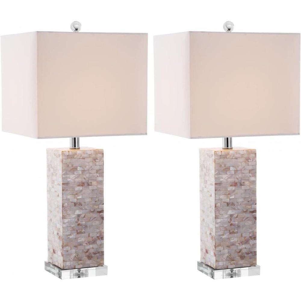 image:imageSAFAVIEH Lighting Collection Homer Nautical Coastal Beach House Ivory Shell 26inch Bedroom Living Room Home Office Desk Nightstand Table Lamp Set of 2 LED Bulbs Included