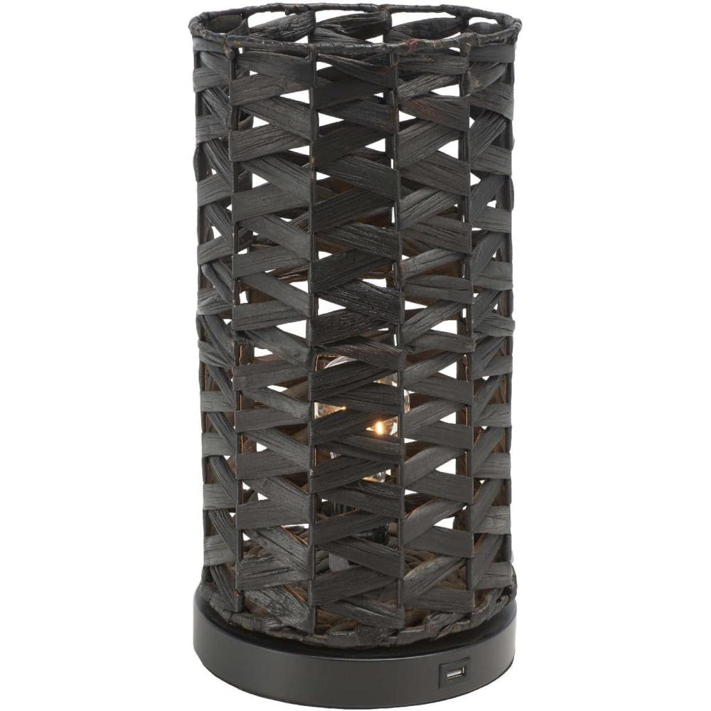 image:imageSAFAVIEH Lighting Collection Kirin Black Water Hyacinth 15inch Table Lamp with USB Charging Port LED Bulb IncludedBlack