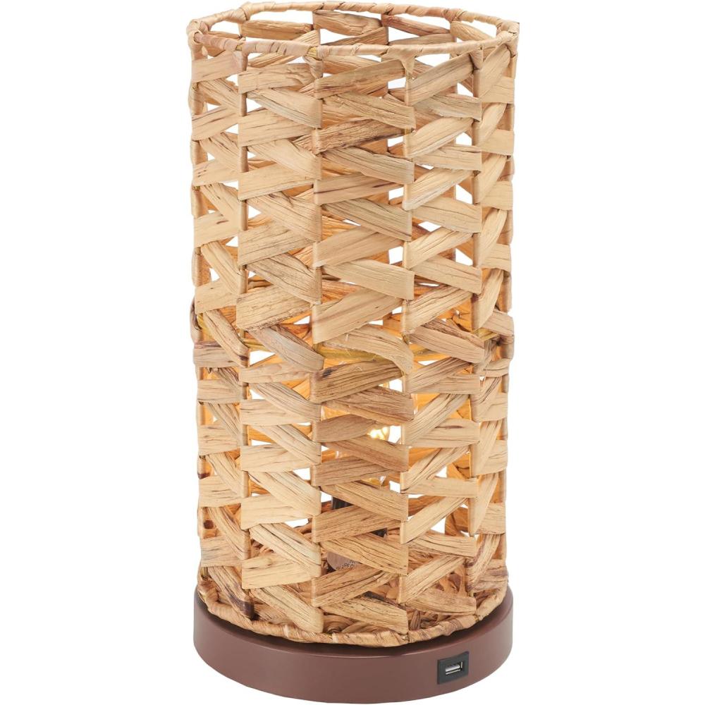 image:imageSAFAVIEH Lighting Collection Kirin Black Water Hyacinth 15inch Table Lamp with USB Charging Port LED Bulb IncludedNatural
