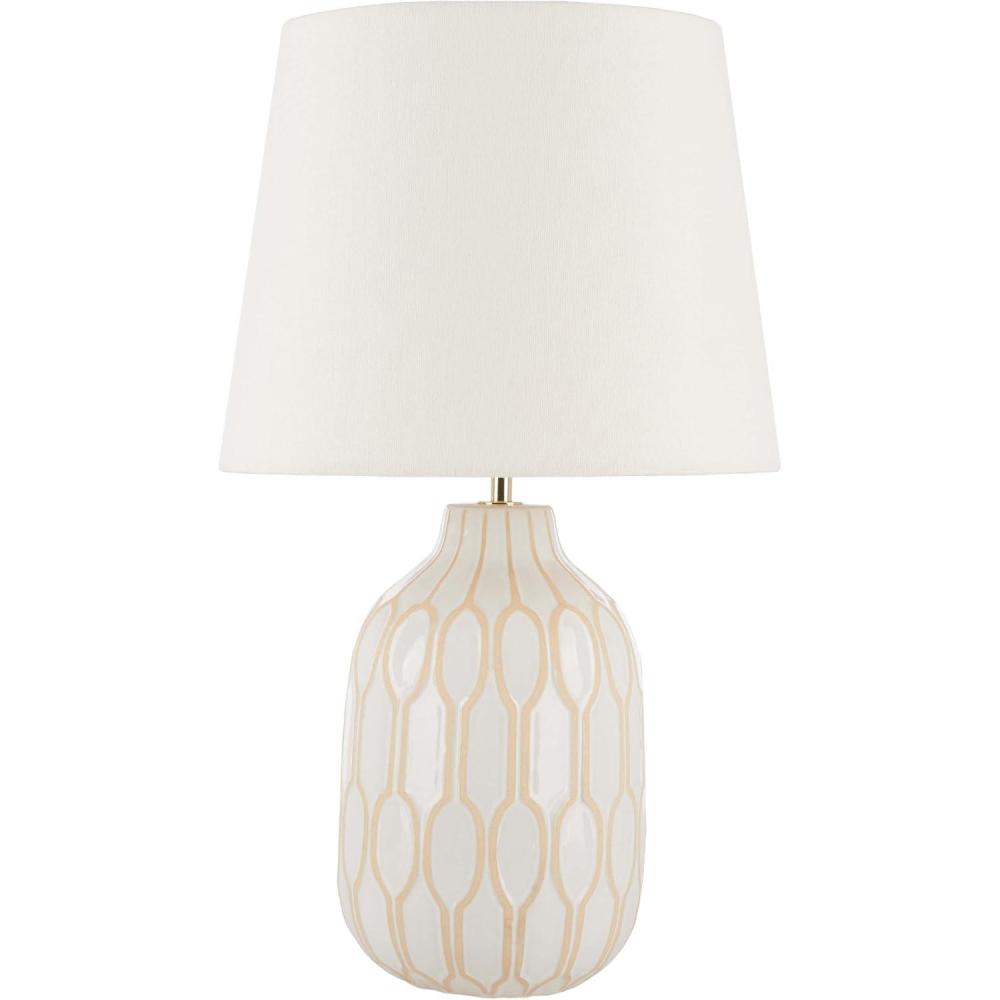 image:imageSAFAVIEH Lighting Collection Lansing White Ceramic 21inch Table Lamp LED Bulb Included