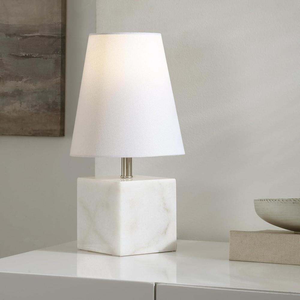 image:imageSAFAVIEH Lighting Collection Lou White MarbleNickel 16inch Table Lamp LED Bulb Included