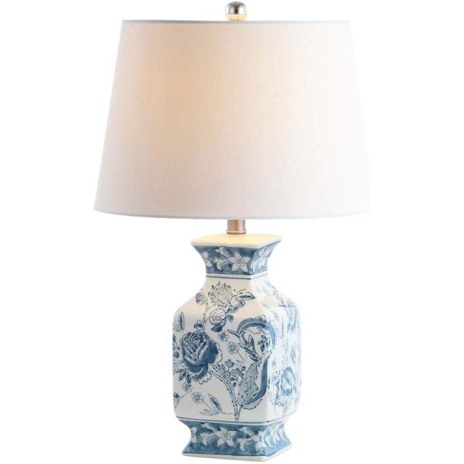 image:imageSAFAVIEH Lighting Collection Mayson Blue White Chinoiserie 24inch Bedroom Living Room Home Office Desk Nightstand Table Lamp LED Bulb Included