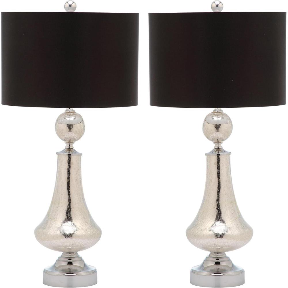 image:imageSAFAVIEH Lighting Collection Mercury Crackle Glass Black Shade 26inch Bedroom Living Room Home Office Desk Nightstand Table Lamp Set of 2 LED Bulbs IncludedMercury  Set of 2