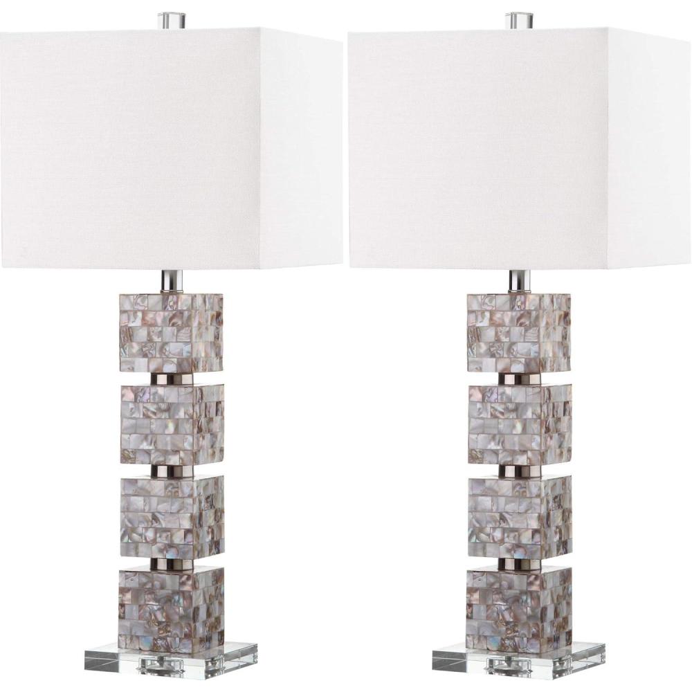 image:imageSAFAVIEH Lighting Collection Rafferty Coastal Cream Shell 31inch Bedroom Living Room Home Office Desk Nightstand Table Lamp Set of 2 LED Bulbs Included