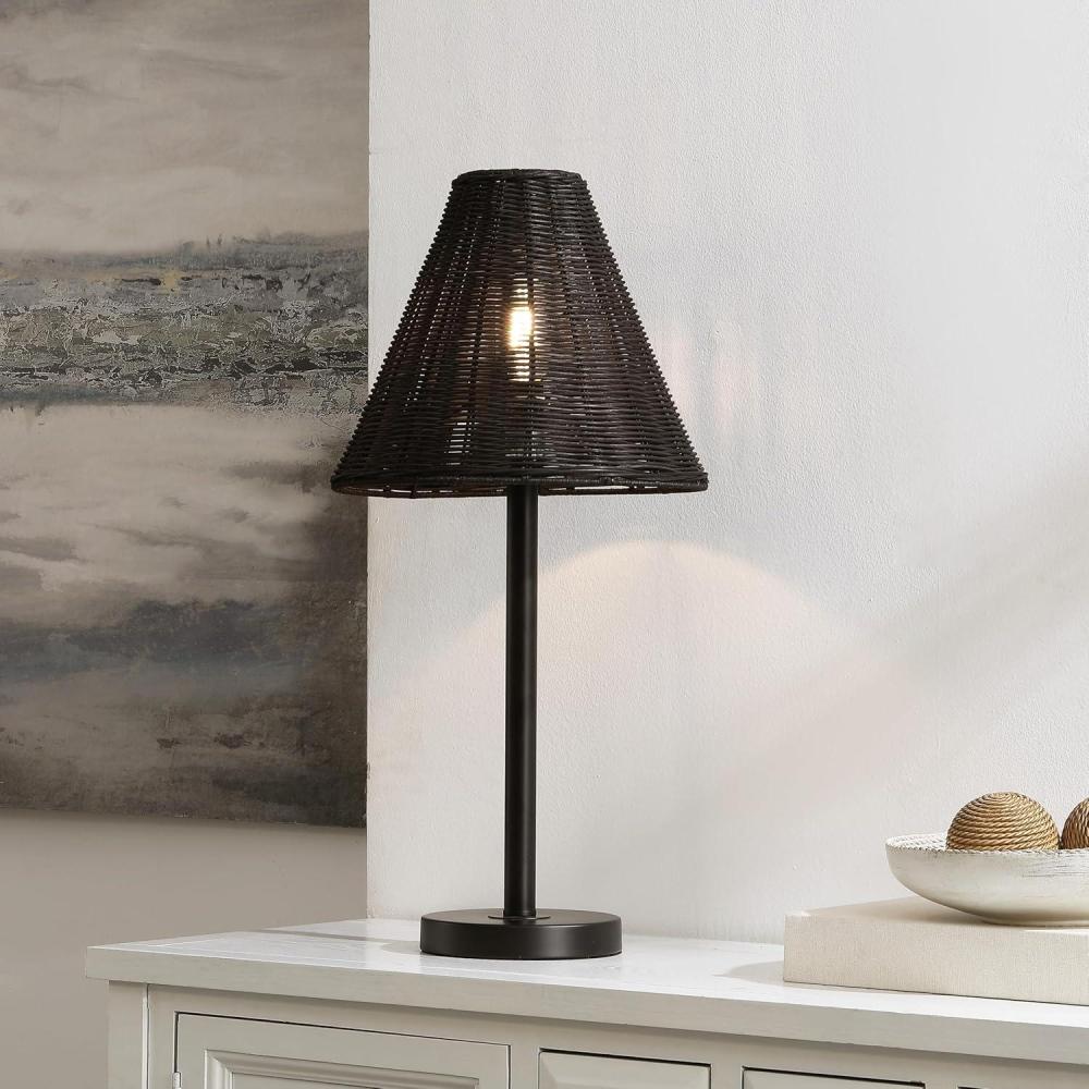 image:imageSAFAVIEH Lighting Collection Ricki Black Rattan 24inch Table Lamp LED Bulb Included
