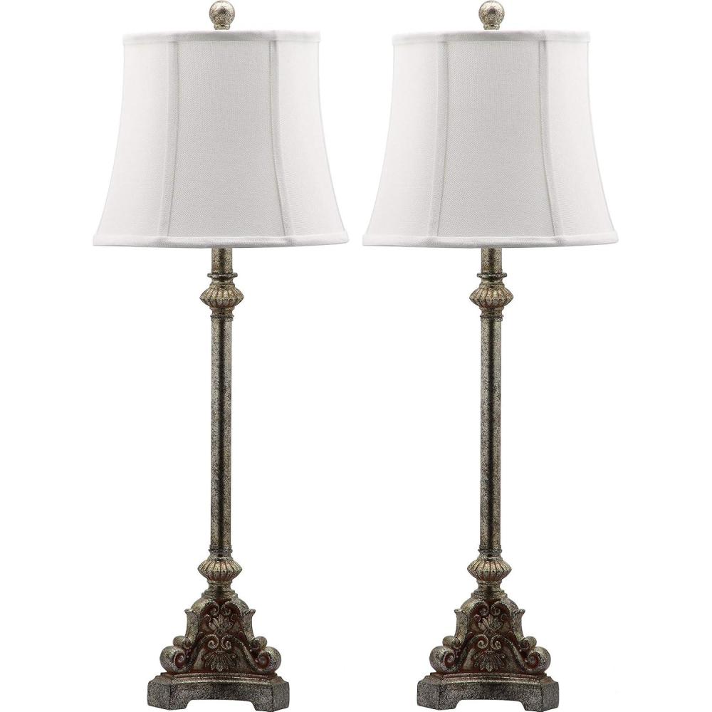image:imageSAFAVIEH Lighting Collection Rimini Traditional Rustic Farmhouse Antique Silver 34inch Bedroom Living Room Home Office Desk Nightstand Table Lamp Set of 2 LED Bulbs Included