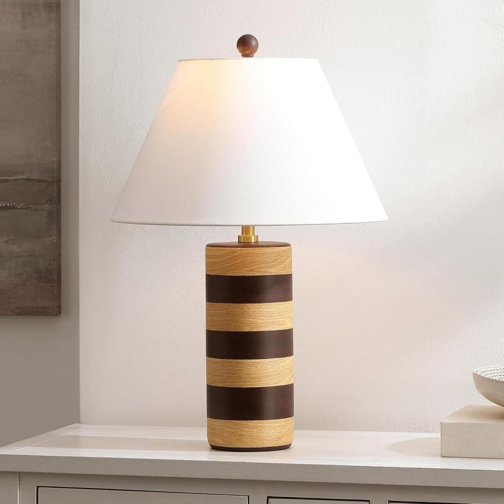 image:imageSAFAVIEH Lighting Collection Shea Light Brown amp Dark Brown Stripe 24inch Table Lamp for Bedroom Living Room Home Office Desk Nightstand LED Bulb IncludedLight BrownDark Brown