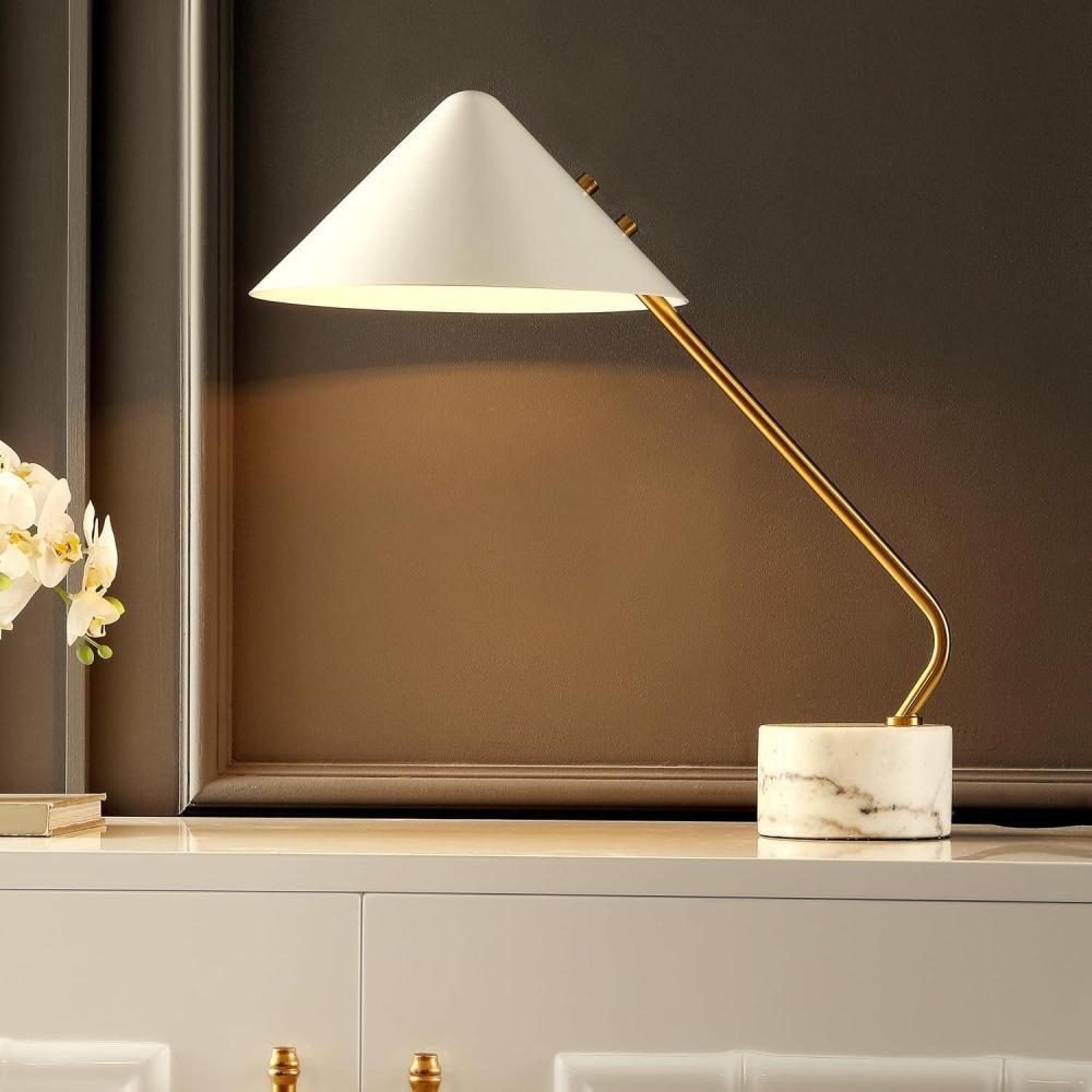 image:imageSAFAVIEH Lighting Collection Shields WhiteBrass 21inch Table Lamp LED Bulb Included