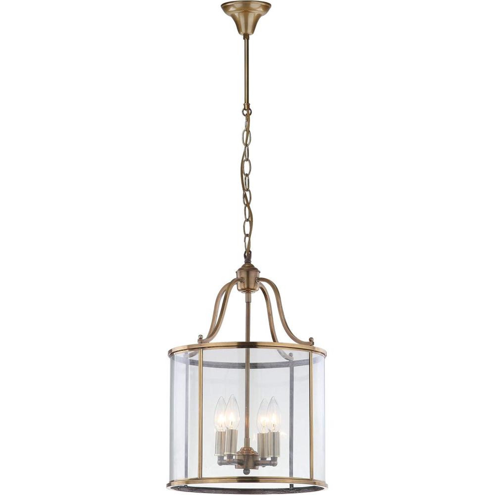 image:imageSAFAVIEH Lighting Collection Sutton Place Farmhouse Brass 13inch Diameter 4light Adjustable Hanging Pendant Light Fixture LED Bulbs Included