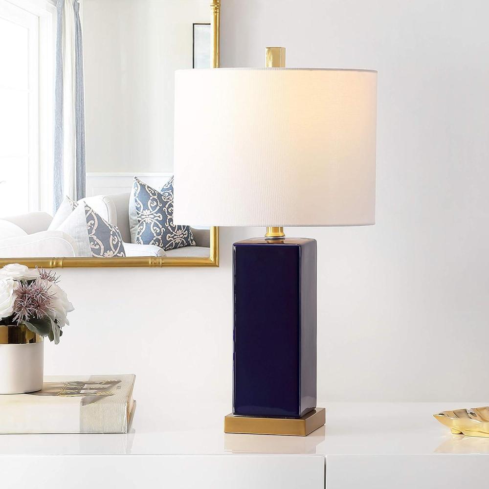 image:imageSAFAVIEH Lighting Collection Wendi Modern Navy Blue Ceramic 22inch Bedroom Living Room Home Office Desk Nightstand Table Lamp LED Bulb Included