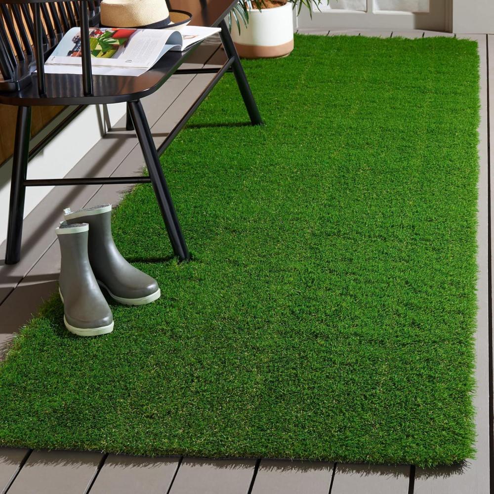 image:imageSAFAVIEH Vista Collection Accent Rug 4 x 6 Green Handmade Faux Grass IndoorOutdoor amp WashableIdeal for Patio Backyard Mudroom VST100AGreen