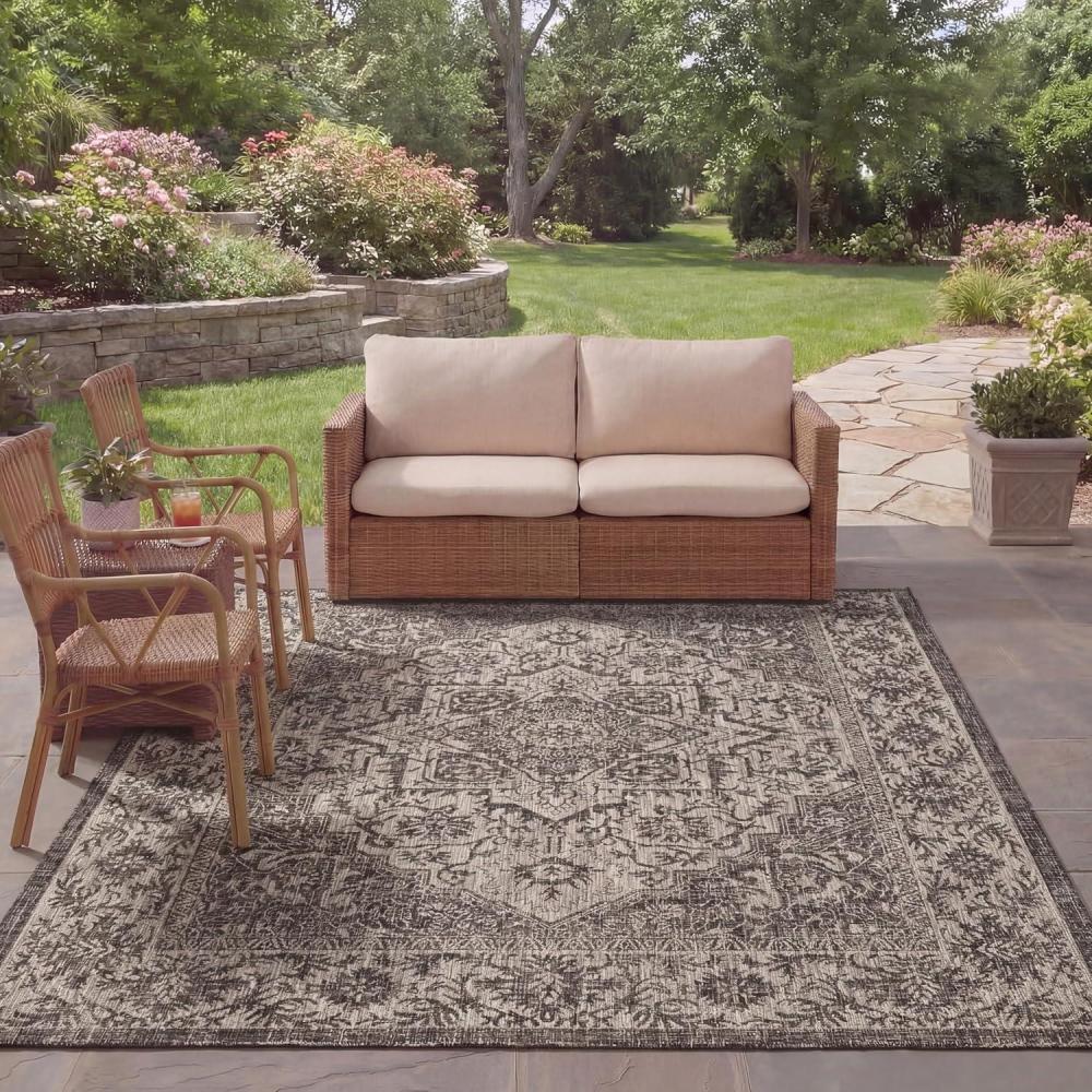 image:imageSAFAVIEH Washable Rug Outdoor Courtyard Collection 8 x 10 Slate amp Grey NonShedding amp Easy Cleaning Ideal for Patio Backyard Mudroom CYS8763376