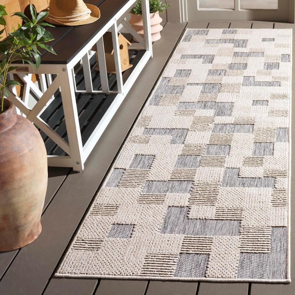 image:imageSAFAVIEH Washable Rug Outdoor Milos Collection 5 x 76 Beige NonShedding amp Easy to Clean Ideal for Patio Backyard Mudroom MLO108BBeigeGrey