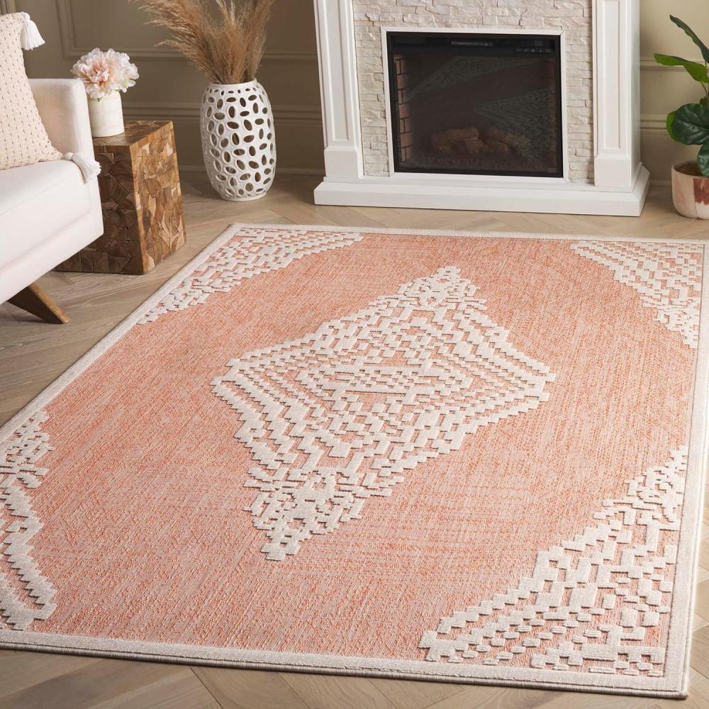 image:imageSAFAVIEH Washable Rug Outdoor Milos Collection 5 x 76 Rust amp Ivory NonShedding amp Easy to Clean Ideal for Patio Backyard Mudroom MLO102P