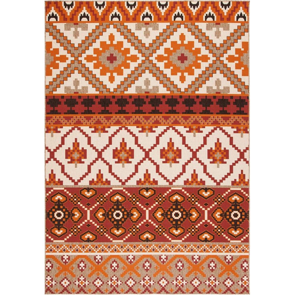 image:imageSAFAVIEH Washable Rug Outdoor Veranda Collection 8 x 11 Beige amp Grey NonShedding amp Easy to Clean Ideal for Patio Backyard Mudroom VER0973413RedBeige