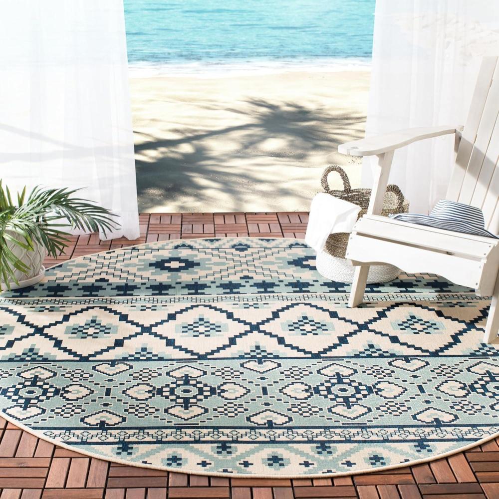 image:imageSAFAVIEH Washable Rug Outdoor Veranda Collection 8 x 11 Beige amp Grey NonShedding amp Easy to Clean Ideal for Patio Backyard Mudroom VER0973413TurquoiseBlue