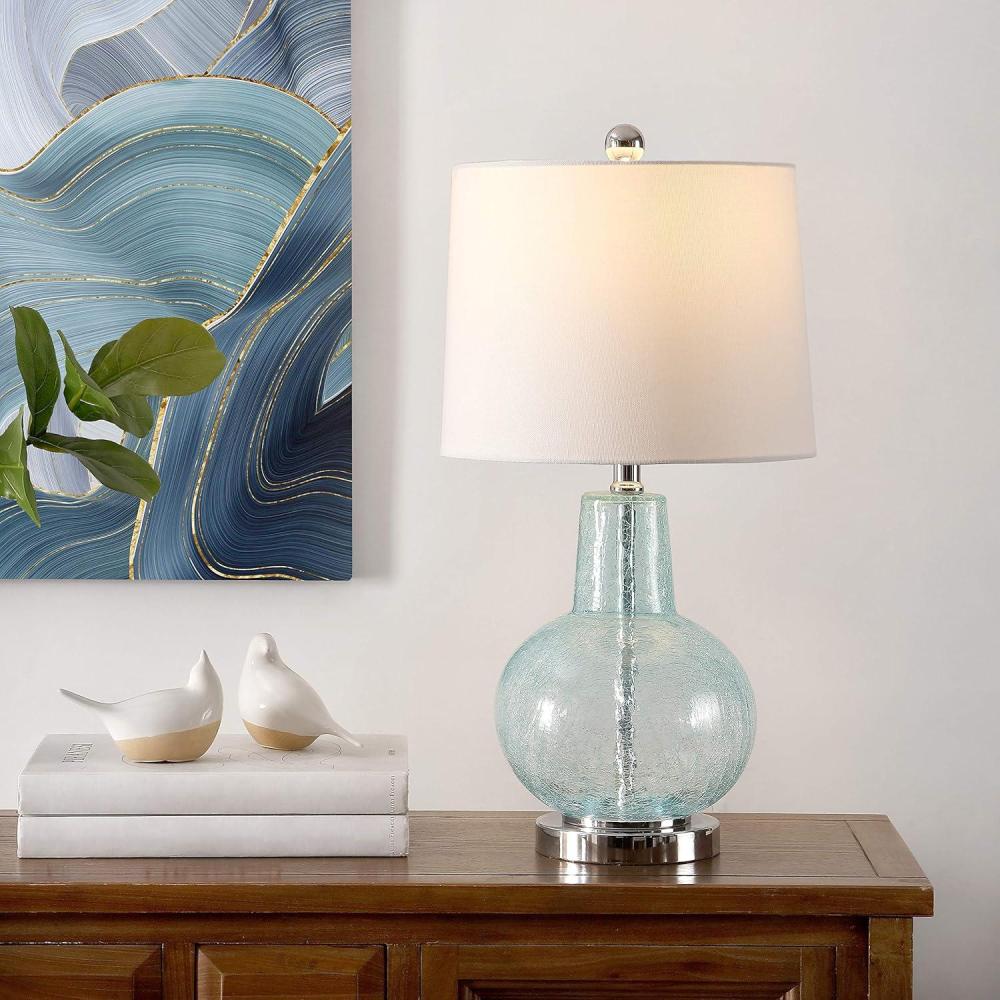 image:imageSafavieh Lighting Collection Atlas Luster Crackle Light Grey Shade 24inch Bedroom Living Room Home Office Desk Nightstand Table Lamp LED Bulb IncludedBlue Crackle