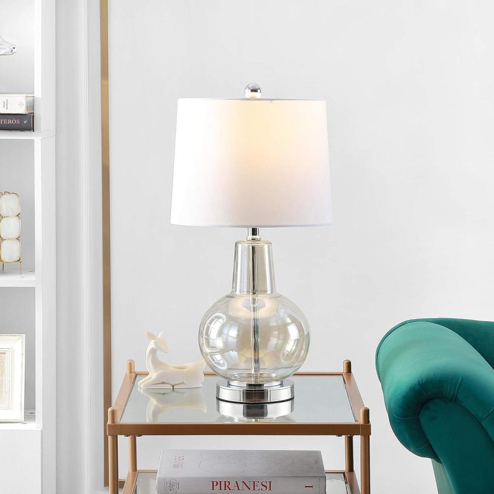 image:imageSafavieh Lighting Collection Atlas Luster Crackle Light Grey Shade 24inch Bedroom Living Room Home Office Desk Nightstand Table Lamp LED Bulb IncludedLuster Glass