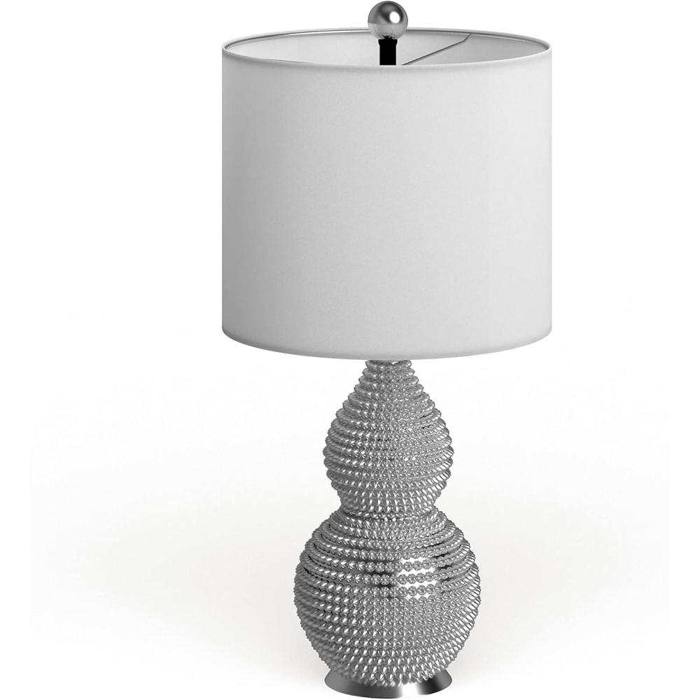 image:imageSafavieh Lighting Collection Clarabel Silver Chrome Studded 20inch Bedroom Living Room Home Office Desk Nightstand Table Lamp LED Bulb Included
