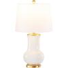 SAFAVIEH Lighting Collection – Emberson Table Lamp – Ivory Ceramic Base with Gold Leaf Accents and White Fabric Shade, LED Bulb Included, 25-Inch Bedroom Living Room Desk Lamp (TBL4414A)