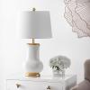 SAFAVIEH Lighting Collection – Emberson Table Lamp – Ivory Ceramic Base with Gold Leaf Accents and White Fabric Shade, LED Bulb Included, 25-Inch Bedroom Living Room Desk Lamp (TBL4414A)