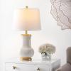 SAFAVIEH Lighting Collection – Emberson Table Lamp – Ivory Ceramic Base with Gold Leaf Accents and White Fabric Shade, LED Bulb Included, 25-Inch Bedroom Living Room Desk Lamp (TBL4414A)