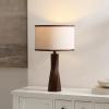 SAFAVIEH Lighting Collection – Enza Walnut 24 Inch Resin Table Lamp with Drum Shade, Contemporary Accent Lighting, Bulb Included (TBL4669A)(Walnut)