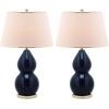 SAFAVIEH Lighting Collection – Jill 27″ Double Gourd Ceramic Table Lamp, Yellow with White Shade (LIT4093H)(Navy – Set of 2)
