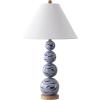 SAFAVIEH Lighting Collection – Juniper Blue & White Ceramic Table Lamp, 32″ Decorative Accent Light with Fabric Shade, E26 Bulb Compatible (TBL4658A)(White/Blue)