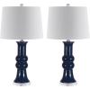 SAFAVIEH Lighting Collection – Lamber Ivory Ceramic Table Lamp, 26″ Decorative Accent Light with Fabric Shade, E26 Bulb Included (TBL4418A)(Blue)