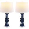 SAFAVIEH Lighting Collection – Lamber Ivory Ceramic Table Lamp, 26″ Decorative Accent Light with Fabric Shade, E26 Bulb Included (TBL4418A)(Blue)
