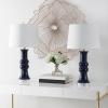 SAFAVIEH Lighting Collection – Lamber Ivory Ceramic Table Lamp, 26″ Decorative Accent Light with Fabric Shade, E26 Bulb Included (TBL4418A)(Navy – Set of 2)
