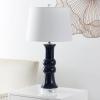 SAFAVIEH Lighting Collection – Lamber Ivory Ceramic Table Lamp, 26″ Decorative Accent Light with Fabric Shade, E26 Bulb Included (TBL4418A)(Navy – Set of 2)